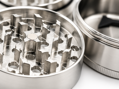 zoomed in shot of stainless steel teeth