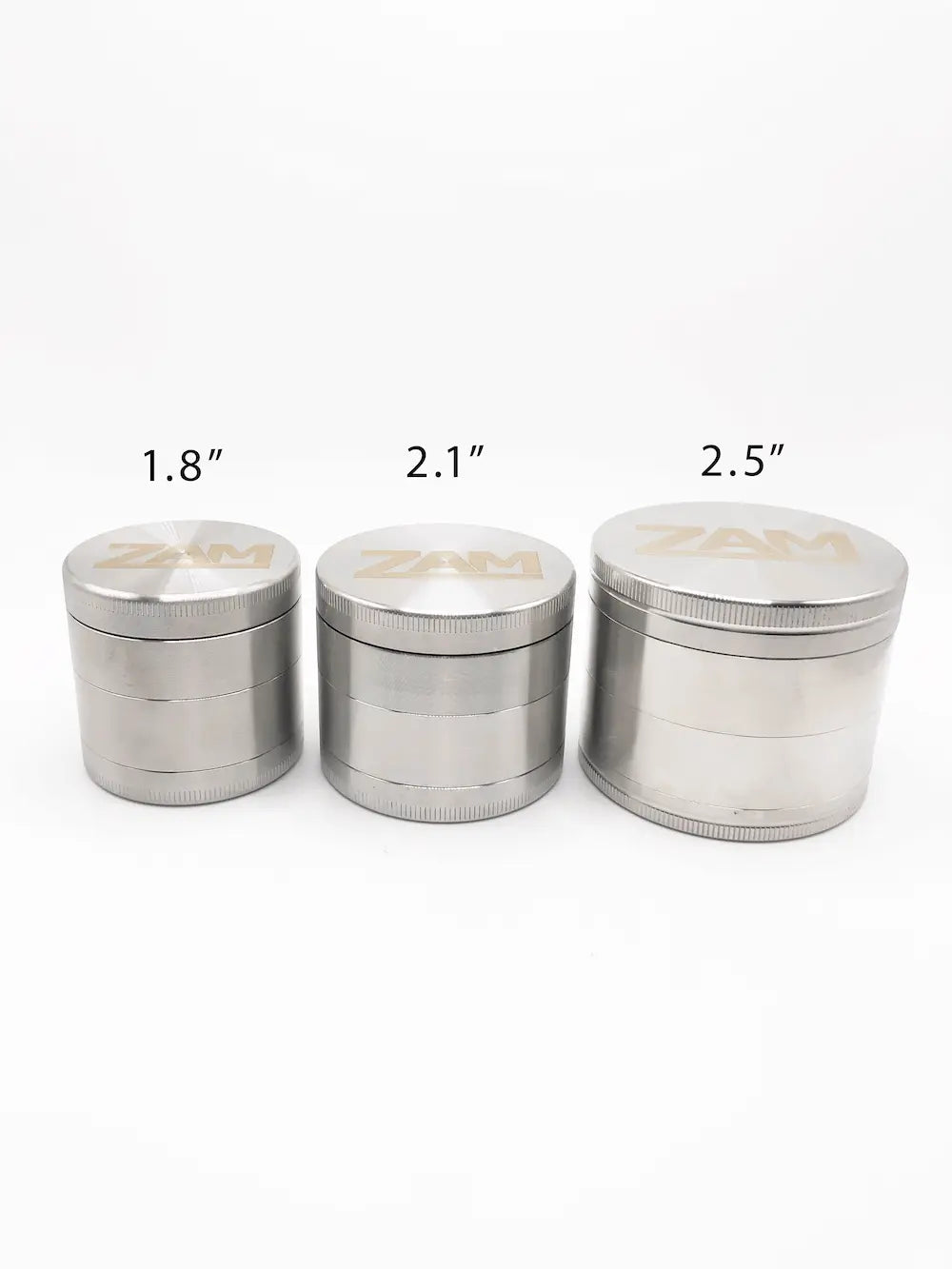 Comparing sizes of ZAM's 4-piece stainless steel herb grinders