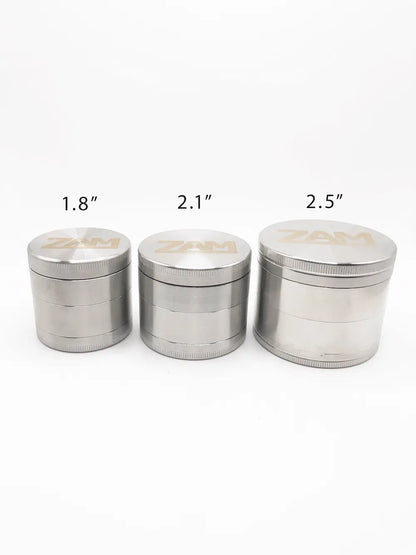 Comparing sizes of ZAM's 4-piece stainless steel herb grinders